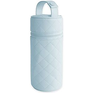 Duffi baby Thermosflessenhouder van kunstleer voor baby's, warme en koude flessenhouder, geïsoleerde tas voor draagbare flessen of thermosfles, met ritssluiting en handgreep, gezichtsreiniging, luxe collectie, blauw