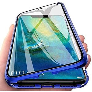 Case for Xiaomi Redmi Note 7 Cover,[Magnetic Adsorption][Metal Frame + Front and Back Tempered Glass Transparent]Flip Cover Ultra Thin Full Body Screen 360 Degrees Coverage Protective Case,Blue
