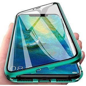 Case for Xiaomi Redmi Note 7 Cover,[Magnetic Adsorption][Metal Frame + Front and Back Tempered Glass Transparent]Flip Cover Ultra Thin Full Body Screen 360 Degrees Coverage Protective Case,Green