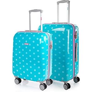 SKPAT - Set van polkadotkoffers voor kinderreizen 4 wielen Trolley 55/65 cm bedrukt polycarbonaat. Stijf en licht. Goede kwaliteit en mooi design. 66400, Color Turquoise