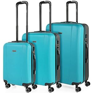 ITACA - 3-delige kofferset 55/66/76 cm ABS. 4 wielen. Stijf, sterk en licht. Hangslot. Kleine koffer goedgekeurd voor Ryanair, medium en groot. 71100, turquoise (turquoise/antraciet), 70 centimeters,