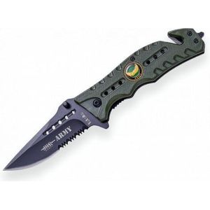 JKR Army 567 Reddingsmes - Zwart - Roestvrijstaal - Groen Handvat