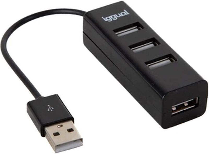 Iggual - HUB-A-4p - Docking Station - Zwart - USB-hub met 4 USB-A 2.0-poorten