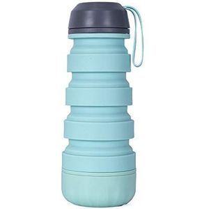 Draagbare fles, 600 ml, blauw, siliconen fles, BPA-vrij, sportfles met hanggreep, herbruikbare jerrycan met compensatie