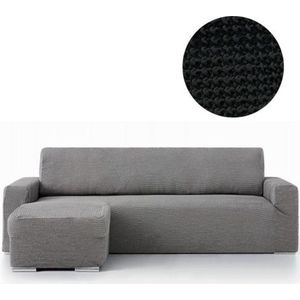 Bankhoes Milos Chaise Longue Links met korte arm - Zwart - Extreme Stretch Hoekbank Hoes - Geschikt voor 230-310cm & Arm 60-110cm