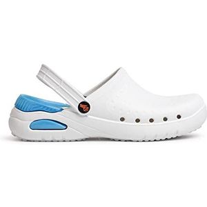 DIAN - Bedrukte EVA-kunststof, ultralichte sanitaire clog, latexvrij, ademend, antibacterieel en antislip, inklapbare riem, gevoerde en uitneembare PU-zool, Wit, 36 EU