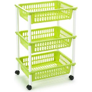 Opberg organiser trolleys/roltafels met 3 manden 62 cm in het groen - Etagewagentje/karretje met opbergkratten