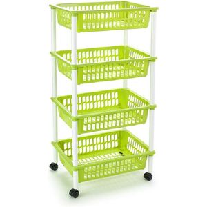 Opberger/organiser trolley/roltafel met 4 manden 85 cm groen - Etagewagentje/karretje met opbergkratten