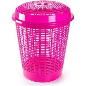 Plasticforte Wasmand met deksel - 50 liter - roze - rond - D45 x H57 cm - opbergmand