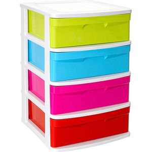 Ladeblok/bureau organizer met 4x lades multi-color/wit - L40 x B39 x H65 cm - Opruimen/opbergen laatjes