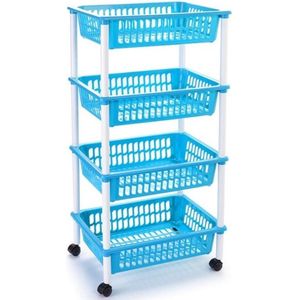 Lichtblauwe opberg trolley/roltafel met 4 manden 40 x 50 x 85 cm - Etagewagentje/karretje met opbergkratten