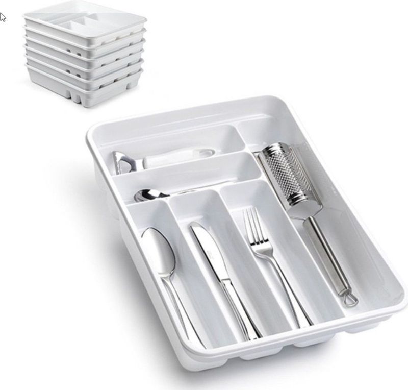 Bestekbak/bestekhouders 6-vaks wit - 40 x 30 x 7 cm - Keuken opberg accessoires