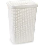 Plasticforte Wasmand met deksel - 60 liter - wit - rotan - kunststof - L35 x B43 x H62 cm
