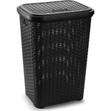 PlasticForte Wasmand met deksel 60 liter zwart rotan kunststof L35 x B43 x H62