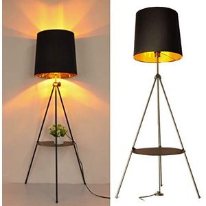 Barcelona LED Statief vloerlamp met metalen plank, modern Scandinavisch design, retro, vintage, in hoogte verstelbaar, met E27-fitting, voetschakelaar voor woonkamer, slaapkamer, studio