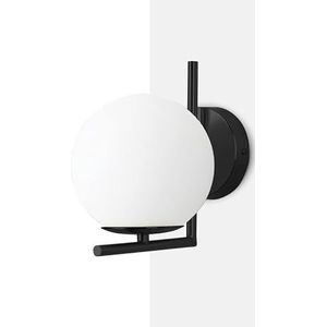 BarcelonaLED Moderne elegante wandlamp met glazen bol opaal standaard zwart E27 voor slaapkamer