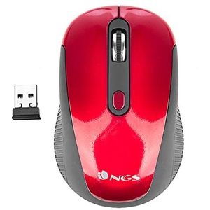 NGS HAZE RED - 2.4GHz draadloze, optische muis, USB-muis voor desktop of laptop met 3 geluidloze knoppen en metallic scrollwiel, 800/1600dpi, rood