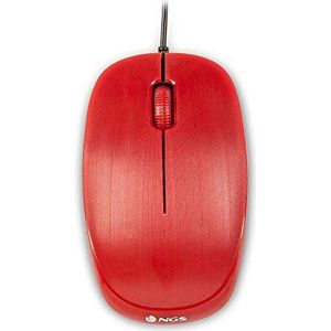 NGS FLAME RED - Optische muis 1000 dpi met USB-kabel, muis voor computer of laptop met 3 toetsen, beide handen, rood