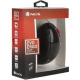 NGS EVO ERGO- Ergonomische Draadloze Muis, 800/1200/1600/2400 dpi, Rechtshandig, Plug & Play Functie, Zwarte Kleur