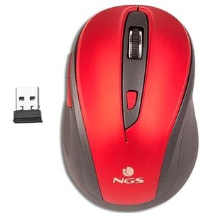 NGS EVO MUTE RED - 2.4GHz draadloze, optische muis, USB-muis voor desktop of laptop met 5 geluidloze knoppen en scrollwiel, 800/1600dpi, rood