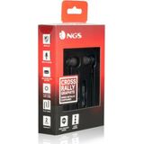 NGS CROSS RALLY GRAPHITE - Metalen oortelefoon, 120 cm flat cable, voice assistant-technologie, 3,5 mm audio-aansluiting, 20 Hz, in rood en zwart