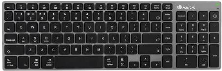 NGS Fortune-BT- Wiederaufladbare kabellose Multi-Device Tastatur, Bluetooth 5.0, Reichweite 10 Meter, spanische QWERTY, Farbe Schwarz