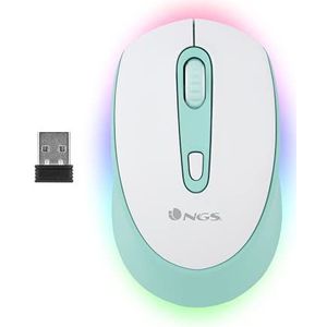 NGS Smog-RB Mint Draadloze muis, oplaadbaar, met ledverlichting, Bluetooth 3.0/5.0, 2,4 GHz, bereik 10 m, bereik 50 uur, groen en wit