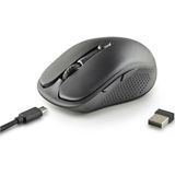 NGS EVO RUST BLACK Draadloze muis, oplaadbaar, 2,4 GHz, voor computer/MacBook/pc/Mac/iPad/tablet, stille toetsen, 3 resolutieniveaus: 800/1200/1600, ontworpen voor rechtshandigen, zwart