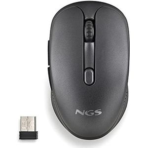 NGS EVO RUST BLACK - Oplaadbare draadloze muis 2,4GHz voor computer/laptop/MacBook/PC/Mac/iPad/tablet, geruisloze toetsen, 3 aanpasbare DPI-niveaus: 800/1200/1600. Ontworpen voor rechtshandigen, zwart.