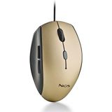 NGS MOTH GOLD - USB Bedrade Optische Computermuis met 5 Stille Knoppen & Scroll, Ergonomische Muis, 800/1200/1600 DPI Dimbaar, Goud