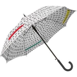 FISURA Grote paraplu, jeugdscherm, automatische paraplu met druk op de knop, robuuste paraplu, diameter 106 cm, lettersoep, wit
