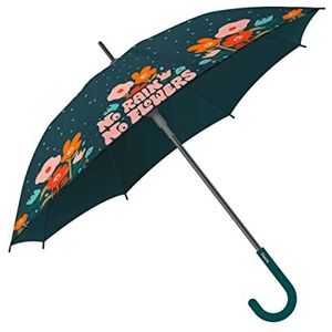 Fisura - Grote paraplu ""geen regen geen bloemen"". Jeugdparaplu met bloemen. Automatische paraplu met knop. Stevige bedrukte paraplu. 106 centimeter in diameter.