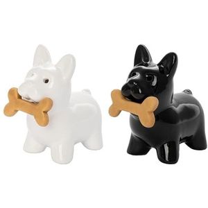 Fisura - Origineel peper- en zoutstel. Peper- en zoutstel voor op tafel. Peper- en zoutstel van keramiek. Peper- en zoutstel in de vorm van een hond (Hond, zwart-wit).