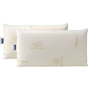 Todocama Visco-elastisch kussen, mijtdicht en antibacterieel, compacte kern, dubbele overtrek met ritssluiting, aloë vera stof, warmteregulerend, aanpassing aan de hals, 2 stuks à 70 cm