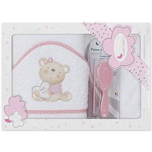 INTERBABY - Love You - Badjasset - Witte en Roze - Inclusief Kam en Borstel