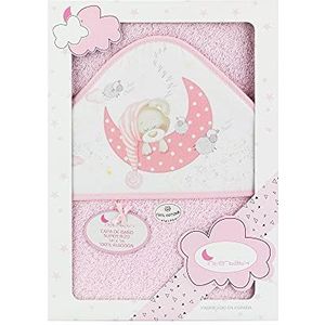 Interbaby 01225-02 badhanddoek met capuchon, Bear Sleeping, roze