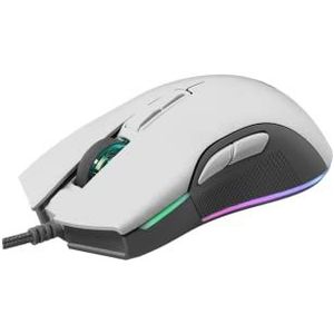 Newskill Eos Ivory Gaming-muis met kabel, aanpasbare RGB-verlichting, optische sensor, 16000 dpi instelbaar, 7 programmeerbare toetsen, rubberen handgrepen aan de zijkant, PC/Mac, wit