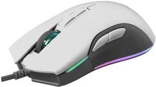 Newskill Eos Ivory Gaming-muis met kabel, RGB-verlichting, aanpasbare optische sensor, 16.000 dpi, verstelbaar, 7 programmeerbare toetsen, rubberen zijhandgrepen, PC/Mac, wit