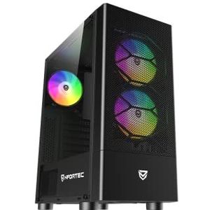 Nfortec - CAELUM Mid Tower (ATX) Gaming PC Case, 3x 120mm ARGB Fans Inbegrepen, Front Mesh, Zijkant Gehard Glas, Zwart