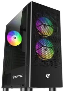 Nfortec - CAELUM Mid Tower (ATX) Gaming PC Case, 3x 120mm ARGB Fans Inbegrepen, Front Mesh, Zijkant Gehard Glas, Zwart