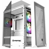 Nfortec - DYS PC Gaming Mini Towe (MATX), 3 x ARGB 120 mm ventilatoren, front van mesh, zijkanten van geplateerd kristal, wit