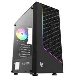 Oversteel - Iridium Gaming PC Case Compatibel met ATX, Micro ATX en ITX Boards, 120mm A-RGB Fan Inbegrepen, Mesh Front, 2 Stof Filters, Gehard Zijglas, USB 3.0, Zwart