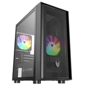 Oversteel - Aeris Gaming PC Case Compatibel met Micro ATX en ITX Boards, 2 120mm RGB Fans Inbegrepen, Mesh Front, 2 Stof Filters, Gehard Zijglas, USB 3.0, Zwart