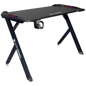 Oversteel - Vitallium Gamingtafel, 120 x 60 x 75 cm, RGB LED-verlichting, koolstofvezeloppervlak, ergonomisch, houder voor hoofdtelefoon en kopjes, computertafel, zwart
