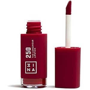 3INA Makeup – Vegan – Cruelty Free – The Longwear Lipstick 250 – donkerroze rood – lippenstift met een levensduur van 12 uur – sterk gepigmenteerde lippenstift – hydraterende formule met hyaluronzuur