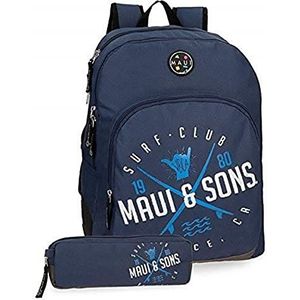 Pepe Jeans Maui Shaka rugzak met 2 vakken, marineblauw, Navy Blauw, 44 cm, Rugzak met dubbel vak + tas