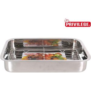 Privilege RVS oven schaal ( braadsleede ) incl. rooster 43.5x31 cm