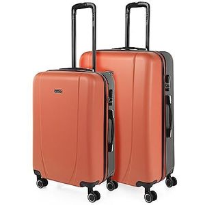 ITACA - Koffer Set - Koffers Set - Stevige kofferset 2 stuks - Reiskoffer Set. Set van 2 Trolley koffers (Middelgrote koffer en Grote Koffer). Kofferset Delige. Lichtgewicht koffers, Koraal-antraciet
