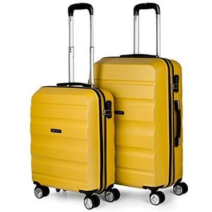 ITACA - Koffers. Set van stevige koffer met 4 wielen - Grote koffer, ruimkoffer vliegtuig, bagage voor op reis. Set reiskoffer. Combinatieslot T71615, Mosterd, Mosterd, BASIC