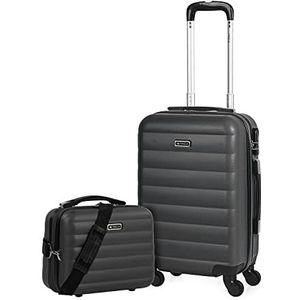 ITACA - Cabine koffer 50cm plus Beauty case ABS. Handbagage. Harde schaal. Telescopische handgreep, 2 handgrepen, 4 wielen. Cijferslot 71250B, Antraciet